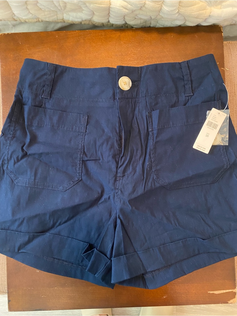 Maeve Navy High-Waist Cotton Shorts